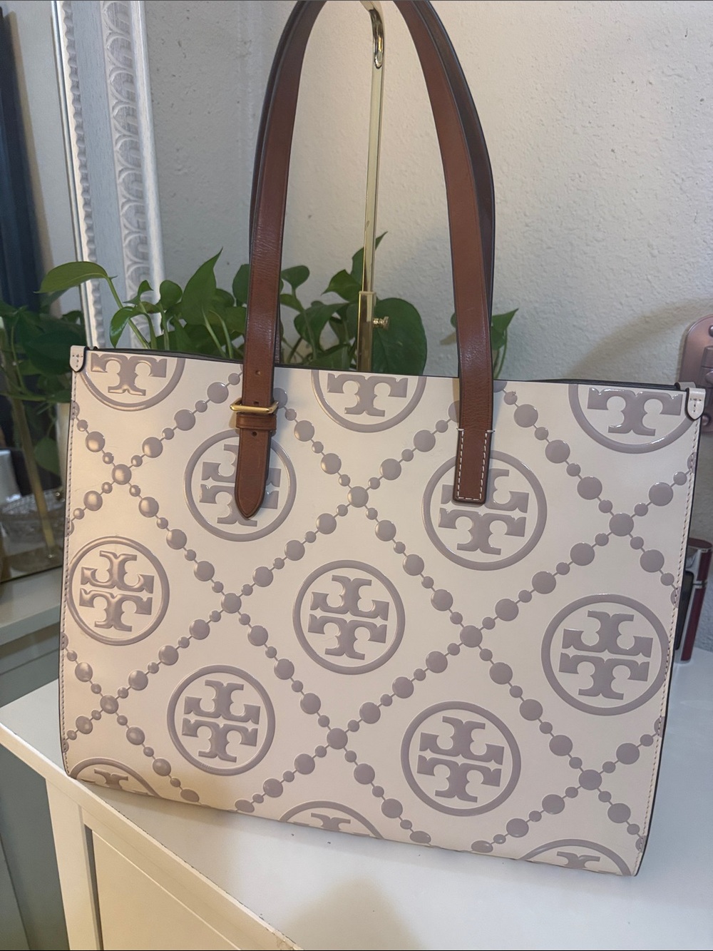 T Tory Burch Monogram Embossed Tote Bag